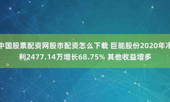 中国股票配资网股市配资怎么下载 巨能股份2020年净利2477.14万增长68.75% 其他收益增多